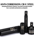 Pro Grade One Quarter Inch Drive Impact Socket Set with extensions and adapters in CRMO steel and CR-V anti-corrosion finish.