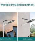 Heavy Duty Solar LED Flood Light With Remote And Light Sensor IP65 Waterproof options for light pole and wall installation.