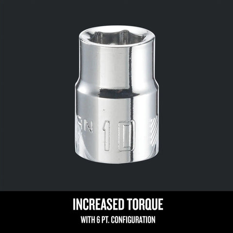 Shallow Metric Socket Three Eighths Inch Drive Ten Millimeter Six Point With Chrome Finish Corrosion Resistant