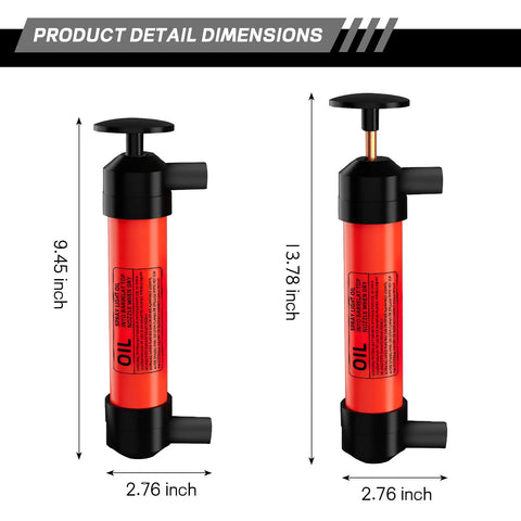 Dimensions of Multi Use Siphon Pump Kit For Gas, Oil And Automotive Fluids, showing 9.45 inch and 13.78 inch heights.