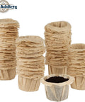 Stacks of brown unbleached coffee filters for reusable single serve pods in natural paper for clean smooth brew fits Keurig 1.0 2.0 and K-Cup pods