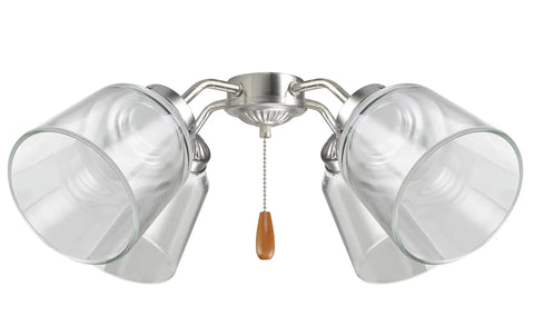 Clear Bell Shaped Ceiling Fan Glass Shade Replacement, modern fixture with four clear, bell-shaped glass covers