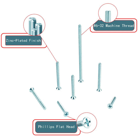 Flat Head Phillips Electrician Machine Screw Kit 370 Piece Set With Durable Carbon Steel Fasteners Blue And White Zinc Coating Rust And Corrosion Resistant Ideal For Electronics Medical Equipment Aerospace Wind Power And Office Gear showing Phillips flat head screws with zinc-plated finish and various lengths