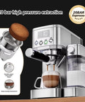 Top Shelf 20 Bar Espresso Machine With Built In Milk Frother And Three Speed Temperature Control Makes Buttercream Cappuccinos And Silky Lattes Houses A Big Water Tank And Slim Milk Reservoir Pull Pro Grade Shots Any Day Without Missing A Beat, showing espresso extraction process.