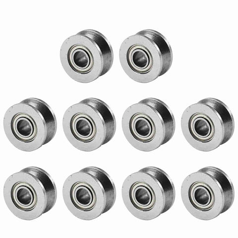 Ten pack of Double Sealed Carbon Steel V Groove Bearing And Pulley Wheel 4X13X6MM for smooth sliding motion.