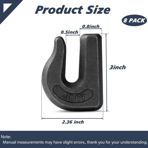 HANDRERLEE 8-pack weld-on chain grab hook, 3/8 in G70 forged steel, 6,600 lbs WLL