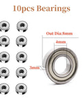 10-piece chrome ball bearing set; front view showing 8mm outer diameter and small bore