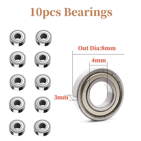 10-piece chrome ball bearing set; front view showing 8mm outer diameter and small bore