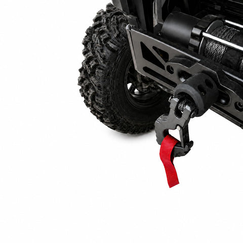 Recovery Five Sixteenth Inch Clevis Slip Hook With Safety Latch Heavy Duty Forged Steel Towing Winch Hook on ATV bumper close-up
