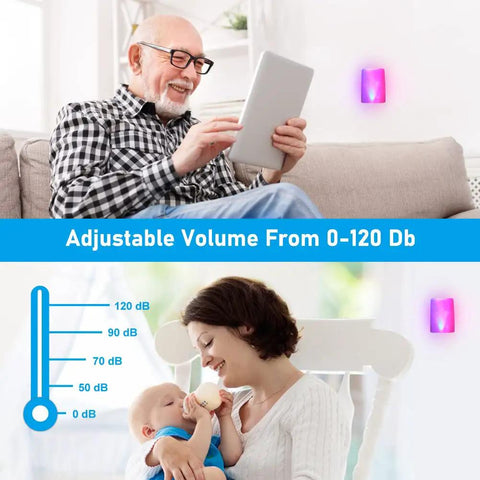 Elderly man with tablet and mother with baby near 7 Color LED Lights Flash And Music Doorbell For Home With Wireless Sound Alerts