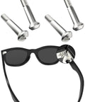 2 Pairs Replacement Screws Kit For Wayfarer Sunglasses With Stainless Steel Screws And Handy Screwdriver Included In Silver, showing screws and sunglasses.