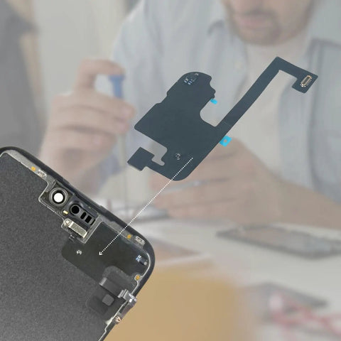 Proximity Sensor Earpiece Flex Cable Replacement For iPhone 15 Plus Includes Ear Speaker Metal Bracket And Ambient Light Sensor Fix To Restore Proximity Sensing Call Quality And Screen Brightness Consistency, flex cable over handset