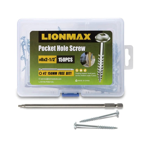 Pocket Hole Wood Screws Set Two And A Half Inch Size Eight Square Drive 150 Pieces Coarse Threads Washer Head Self Tapping