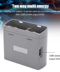 Portable Smart Dual Battery Charger Hub For Drones with USB socket output 5V2A, top view showing USB port and battery slots.