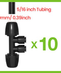10 Pack Reducing Tee Connectors For Drip Irrigation Five Sixteenths To One Quarter Inch Splitter Tee with dimensions shown