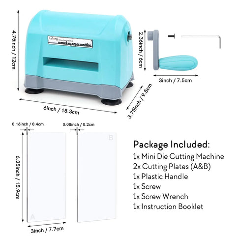 Dimensions and components of Portable Die Cutting And Embossing Machine For Card Making And Scrapbooking No Fuss Mini Cutter