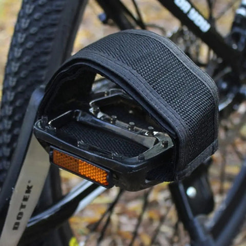One Pair Bike Pedal Straps For Maximum Foot Grip On All Pedals, Black Toe Clip Straps With Adhesive Backing and Reinforced Stitching