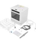 6.8 Liter Countertop Dishwasher Portable Mini With Hot Air Drying and 360 Degree Spray with included accessories and basket.