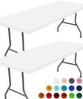 Stretchy 6 Ft Rectangle Tablecloths 2 Pack Elastic Fitted Outdoor Table Covers For Picnic And Parties Snug Fit Windproof Edges Washable White 30x72 Inches on tables with color options