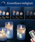 Sky Blue LED Flameless Candle Set With Embedded Starlight String, Three Real Wax Candles, 11 Key Remote, 24 Hour Timer