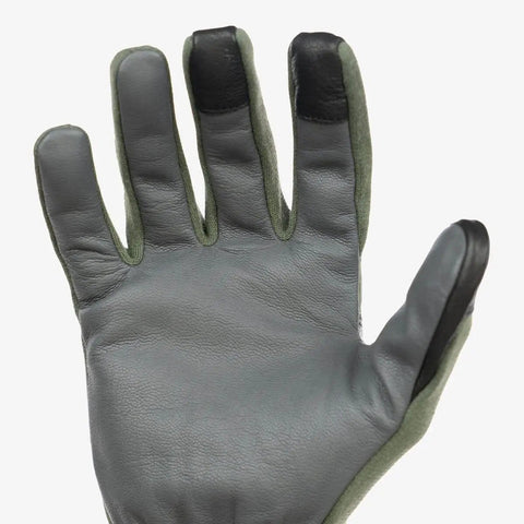 Palm view of Nomex Flight Gloves 2.0 Sage Medium With Upgraded Fit And Supple Dexterity Longer Gauntlet And Leather Reinforcement.