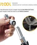 Grease Gun Accessory Kit With 90 Degree Coupler And Needle Nozzle For Hard To Reach Zerk Fittings shown in use