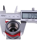 Close-up of 1/2-Inch Hydraulic Female Flat Face Quick Coupler 7246790 Bobcat Compatible with measurement tool 33.94 mm