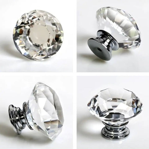 Crystal Clear Cabinet Knobs 12 Pack 30mm Diamond Shape Glass Dresser Handles For Drawers Silver Finish Dope Look Easy Install Durable Zinc Alloy Knobs For Furniture And Cabinets