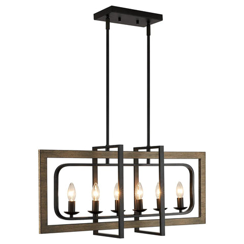 Rustic Farmhouse Chandelier For Dining Room Six Light Wood Pendant Light For Kitchen Island Over Table ceiling fixture
