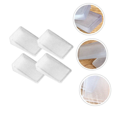 Four white heavy duty leveling shims for furniture stabilizer, ideal for fixing wobbly chairs and tables, 36 Piece Heavy Duty Leveling Shims For Furniture Stabilizer Bed Risers Non Slip Couch Block Rock Solid No Wiggle Game Changer For Chair Table Fridge Diy Home Repair.