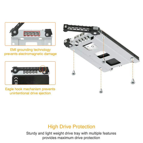 Built Like A Tank 8 Bay 2.5 Inch Sata Hdd And Ssd Backplane Cage With Locking Trays Heavy Duty close-up of drive tray with EMI grounding and eagle hook.
