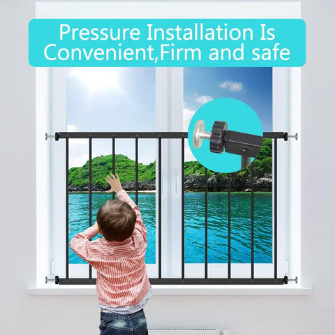 Black Window Safety Guards For Home, Extra Wide No Drill Tension Gate For Kids And Pets, 2 piece set installed on window