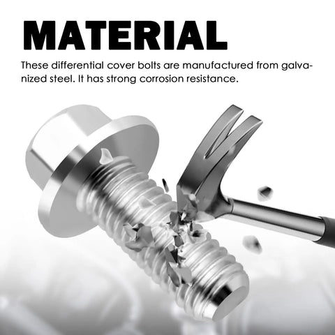 Heavy Duty 14 Piece Rear Differential Cover Bolts M8 125x20mm Hex Head Flange Screws Galvanized Steel with corrosion resistance.
