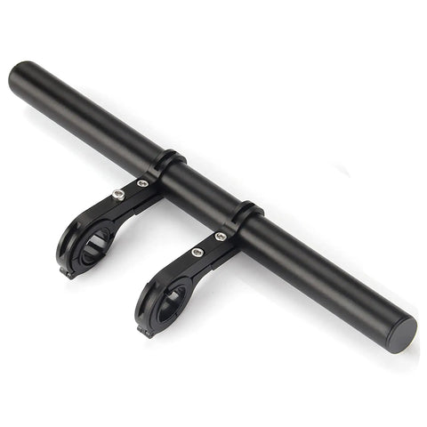 Long 11.8 Inch Aluminum Handlebar Extender for 31.8mm and 25.4mm bike bars with extra mount bracket for lights and accessories.