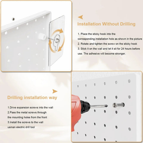 Peg Board Kit With Hooks And Accessories Four White Peg Boards Wall Organizer installation steps