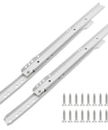 One Pair 14 Inch White Drawer Slides Heavy Duty Cold Rolled Steel Cabinet Tracks With Nylon Rollers, includes screws.