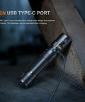 Beast 3000 Lumen Rechargeable Tactical Flashlight with USB-C dual switches, customizable brightness, shown charging on USB-C port.