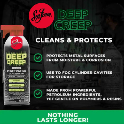 Deep Creep Penetrating Lubricant And Rust Remover Spray 12 Ounce Moisture Displacer And Thread Loosener For Automotive Marine Industrial And Home Use All Purpose Lubricant 6 Pack Special bottle with product features.