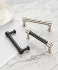 Two Tone Black And Nickel Cabinet Pulls 1 Piece French Style Cabinet Handles With Eight Point Eight Inch Screw Spacing on marble surface