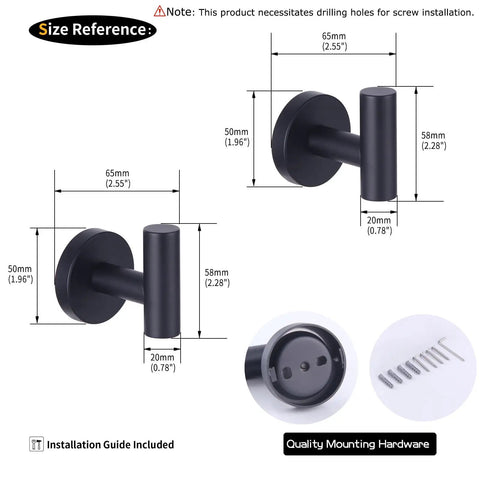 Diagram showing dimensions of Brushed Gold Coat Hook Set 2 Pack Stainless Steel 304 Wall Mounted Towel and Robe Hangers.