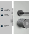 Zero Fuss Keyless Entry Setup With This Game Changing Smart Lock Featuring Lightning Fast Fingerprint Scanning And A Super Sturdy Electronic Cylinder For Flawless Door Security, showing a sleek 4-in-1 keyless entry design.