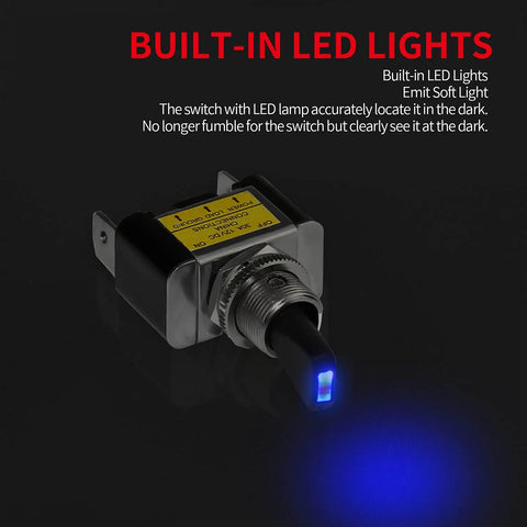 Blue LED Lighted Toggle Switch 12V 30A SPST On Off 3 Pin for Automotive Car Truck Rocker Style Illuminated Power Toggle
