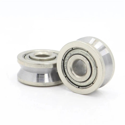 4 Pcs UV Groove Pulley Wheel Guide Bearings Heavy Duty Smooth Operator Built Tough For High Speed Low Noise Operations Durable Wear Resistant Design Handling The Heat So You Can Tackle Heavy Loads Without Any Hassle, close-up view of steel pulley bearings.