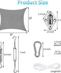 Diagram of Rectangle Sun Shade Sail 10 Feet By 13 Feet With UV Protected Breathable Fabric And Hardware Kit Included For Easy Install.