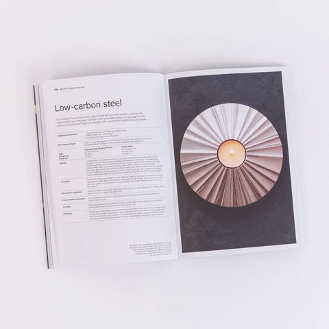 Open book showing Low-carbon steel section for Sustainable Materials For Product Design A Practical No Nonsense Guide For CMF Designers
