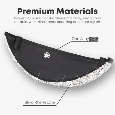 2 Piece Bling Crystal Drawer Pulls Flat Cup Handles Zinc Alloy With Rhinestones For Cabinets Close-up of Materials
