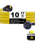 Heavy Duty 10 Foot 3 Prong NEMA 10-30 Dryer Extension Cord For Level 2 EV Charging 125V 250V 30 Amp 10 Gauge UL Listed