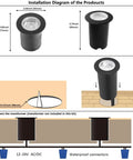 Installation diagram of 5W In Ground Well Light Kit for Landscape Pathways, featuring dimensions, setup, and waterproof connectors.