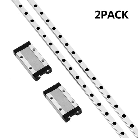 Two Pack 350mm Linear Rail Guide Kit With Dual MGN9H Carriage Blocks For 3D Printers And CNC Machines, top view.