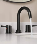 Precept Widespread Matte Black Bathroom Faucet For 3-Hole 6-16 In. Install With ADA Push Pop-Up Drain Ceramic Cartridge.